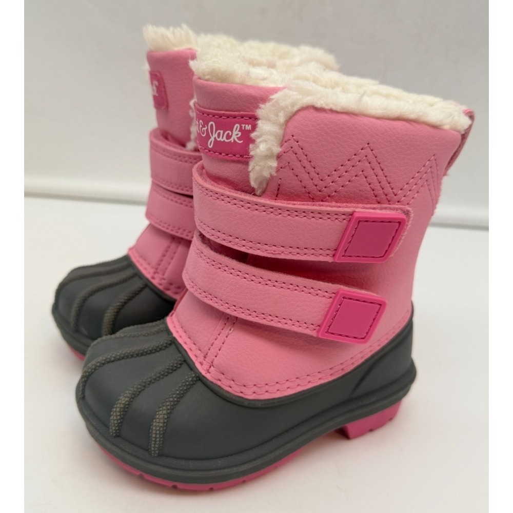 Cat & Jack Pink Grey Faux Fur Trim Winter Cute Snow Boots Toddler Girl's Size 5 - Picture 13 of 13